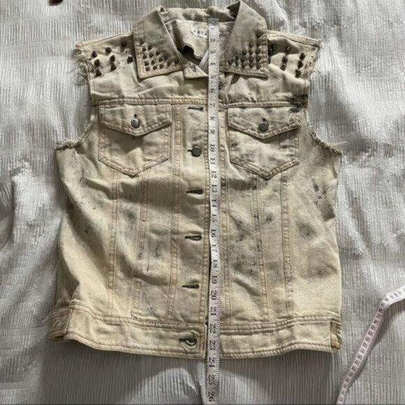 Rehab Denim Studded Vest with Leopard Print Fabric in Back Tie Dye Size Small - Picture 4 of 11